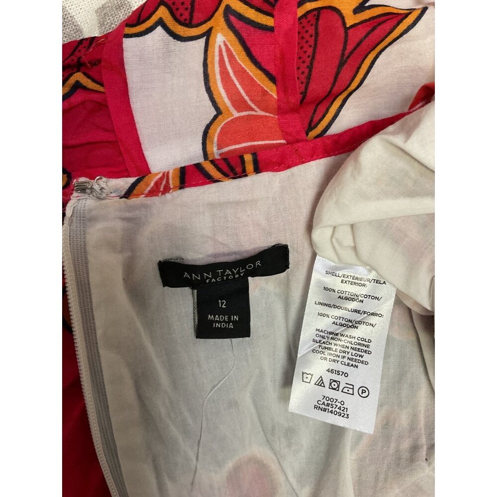 Ann Taylor Red & Navy Floral Sundress Size 12 100% Cotton With Adjustable Straps - Picture 4 of 4